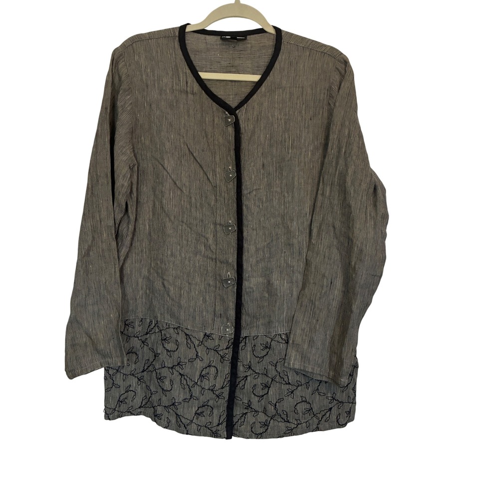 Lagenlook Linen Button Front Jacket Womens Size M Beige Metal Button Vtg Whimsy